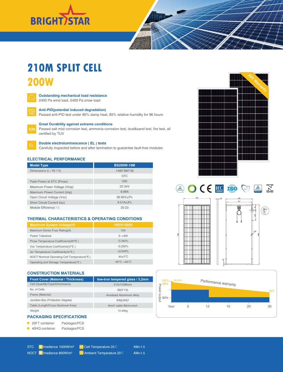 BRIGHTSTAR SOLAR PANEL 200 WATT